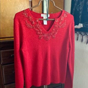 Elegant Red Embroidered Women's Sweater